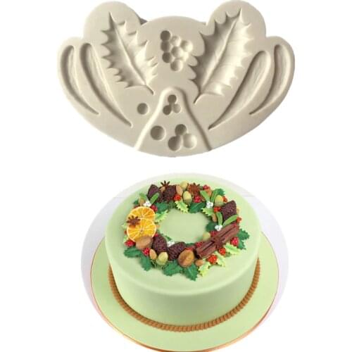 Christmas Fruit Leaf Shape Fondant Cake Silicone Mold Candy Chocolate Embossed Decoration Pudding Mould DIY Baking Tools