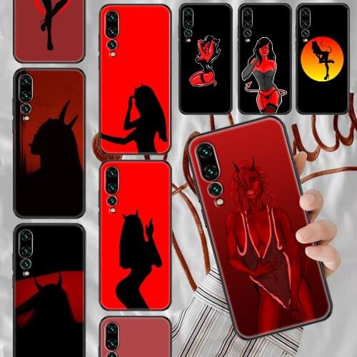 Sexy Devil Woman Phone case For Huawei P Mate P10 P20 P30 P40 10 20 Smart Z Pro Lite 2019 black trend cell cover luxury coque