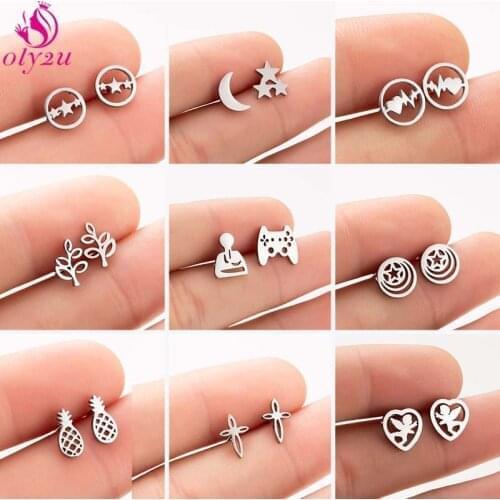 Stainless Steel Tree of Life Cross Stud Earrings Cute Stars and Moon Small Earrings Womens Crystal Fashion Jewelry Gift 2021
