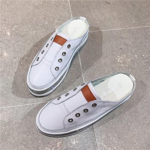 Genuine Leather Flip Flops Women Slippers Crystal Shoes Women Casual Shoes Comfortable Rubber Platform Spring And Autumn Shoes