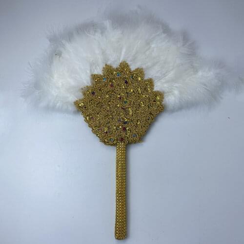 Promotion Price Feather Hand Fan Handmade Luxurious African Dance Lace Feather Fans for Wedding Party Gift Dropshipping
