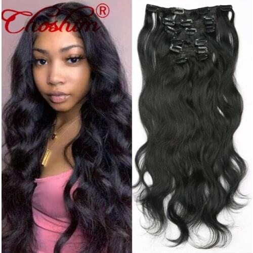 Choshim Clip In Human Hair Extensions 120G/Set 8-26 Inch Natural Color Body Wave Peruvian Remy Human Hair Extension Full Head