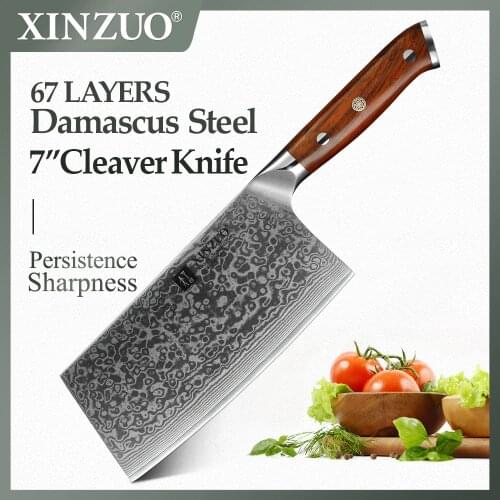 XINZUO 6.5'' Slicing Knife Damascus Kitchen Knives Chinese Style High Quality Carbon Steel Butcher Cleaver Knife Rosewood Handle
