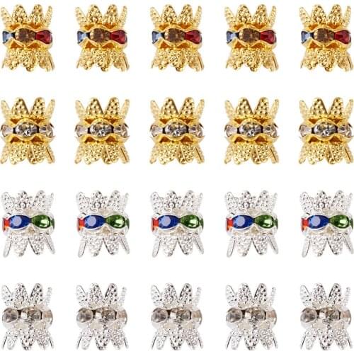 48pcs/box Flower Iron Double Sided Spacer Beads Multi-Petal Rhinestone Link for Bracelet Necklace DIY Jewelry Making Hole:0.8mm