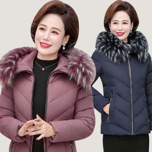 Ladies winter coat new mother loaded cotton noble large size middle-aged and elderly cotton clothes with hood fur collar