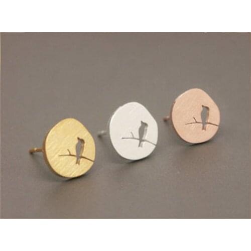 Bird Round Earrings For Women Fashion Jewelry Stainless Steel Stud Earrings Best Friend Gifts bff boucle d'oreille femme 2019