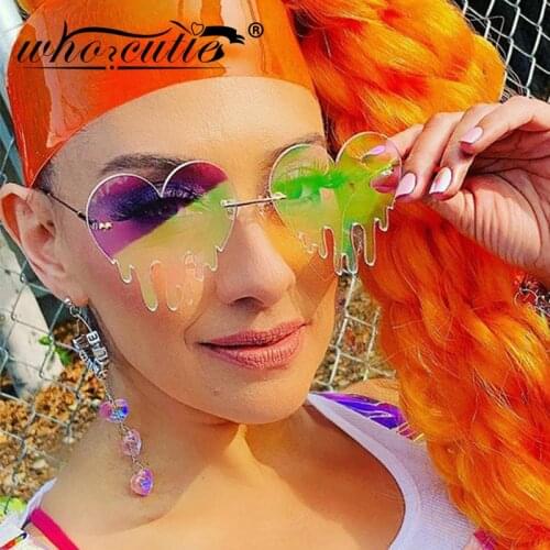 Rimless Melting Dripping Heart Sunglasses Women 2020 Brand Design Cat Eye Frame Vintage Fashion Red Pink Sun Glasses Shades S333