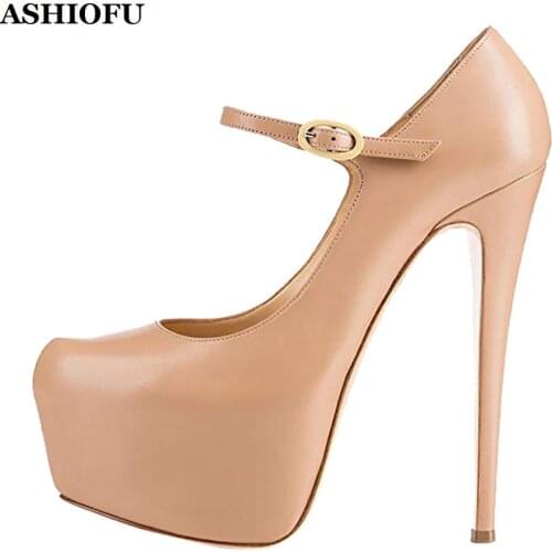 ASHIOFU Handmade Ladies High Heel Pumps Mary Janes Wedding Party Prom Dress Shoes Sexy Club Evening Fashion Court Shoes