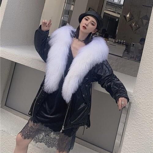 Hiver femme manteau down jacket woman hooded with natural real sheep fur collar plus size coat hat thick warm parka real fur