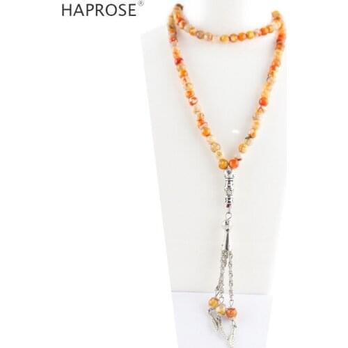 100% Natural agate Orange bracelets Prayer Islamic Muslim tasbih Allah Rosary womens necklace 99 beads 6-10mm agate