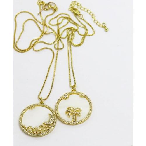 5 Pcs Zircon Cresent and tree necklace jewelry accessories Round pendant Jewelry Necklace New design 51619