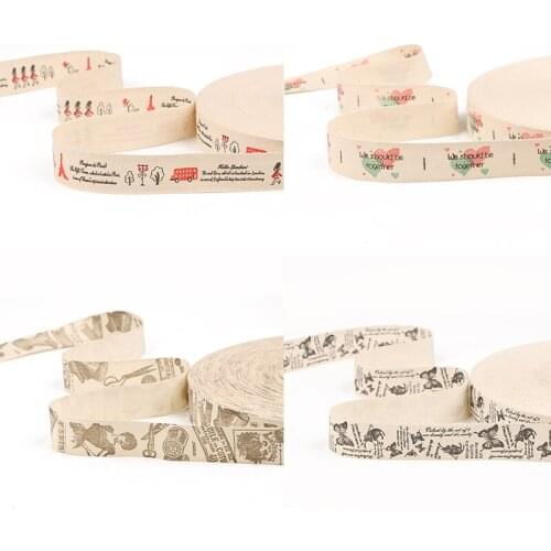 5yards/lot 25mm Handmade Printed Cotton Ribbon Beautiful For DIY Craft Sewing & Packing Cloth Fabric Ribbons