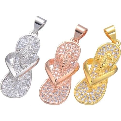 Jewelry Accessories Brass Metal Micro Pave Cubic Zirconia slippers Charm For Jewelry Making Supplies