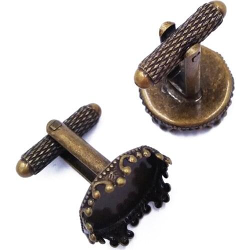 Antique Bronze Round Bezel Setting Cufflinks Blanks Cuff Links Match 15mm Cabochon CL053