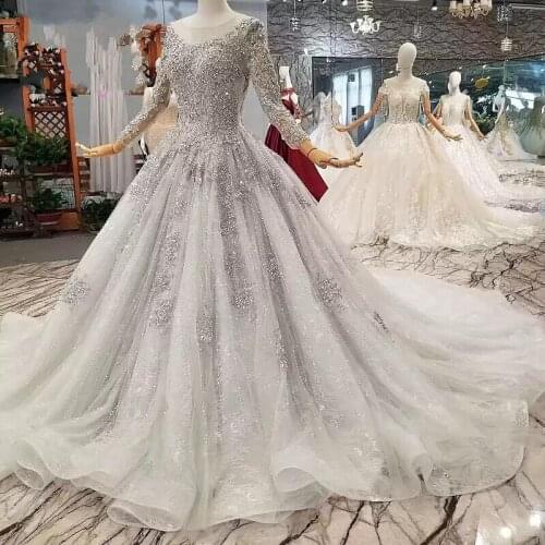 Arabic Evening Dresses Silver Embellishment vestido longo Evening Dress Sleeve Robe De Soiree abiye Pearl Evening Gown Sequin