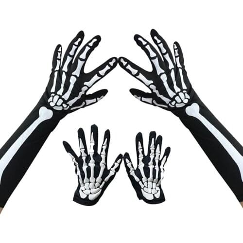Halloween Unisex White Skeleton Gloves Cosplay Costume Accessories Ghost Claw Bone Elbow Length Gloves Mittens