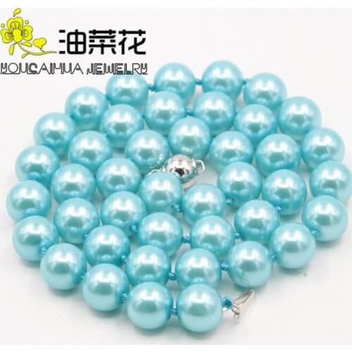 Free Deliver Goods Wholesale And Retail Pretty 10mm Lake Blue Akoya Shell Pearl Necklace Fashion Jewelry Making Design 18" wj219