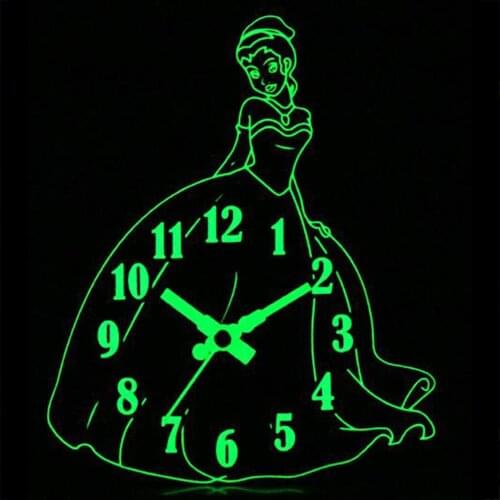 Battery Operated Cartoon Princess Analog Alarm Clock, Small Silent Movement Bedside Desk Table Gift Clock for Kids Baby Shower