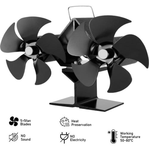 Double Head Ten Leaf Twin Thermal Power Fireplace Fan Log Wood Burner Stove Fan Heat Warm Air Distribution