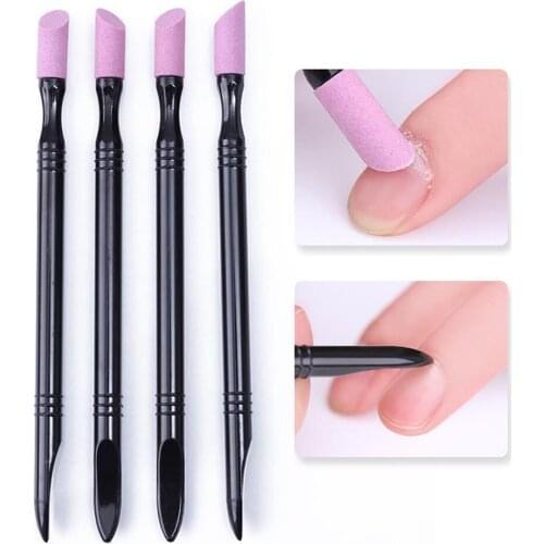 Double-End Nail Art Pusher Quartz Scrub Pen Dead Skin Cuticle Remover Nail Trimmer Polish Stick Nail Art Manicure Pusher Tool