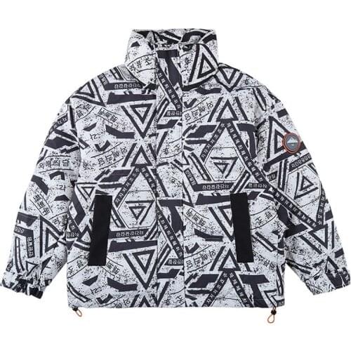 Hot sale winter warm puffer jacket zipper up leisure all over print high quality down coats
