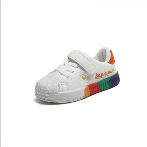 2021 New Summer and Spring Girls Sports Shoes For Kids Newest Design Anti-slip Sneakers Rainbow Bottom Casual Little white shoes