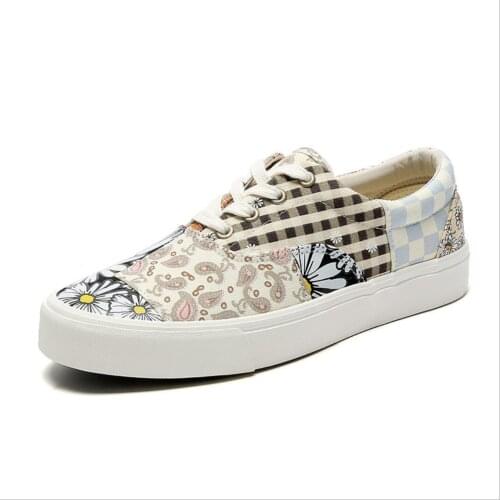 2021 New Retro Print Board Shoes Couples Splicing Canvas Sneaker Womens Casual Sneakers Boys Girls Sports Skateboard Shoes