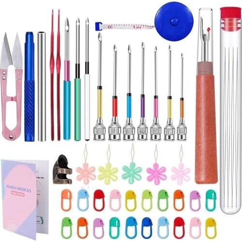 LMDZ 43 Pieces Punch Needle Tool and Instructions - Punch Needle Embroidery Kit with Embroidery Tools, Seam Ripper, Threader