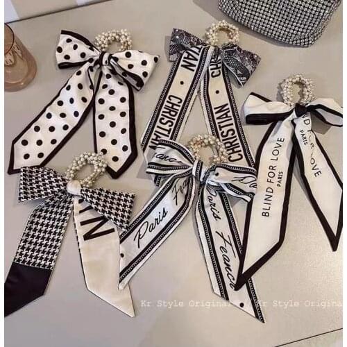 Korean fashion simple personalized bowknot pearl winding hair rope hair band net red temperament hair accessories women