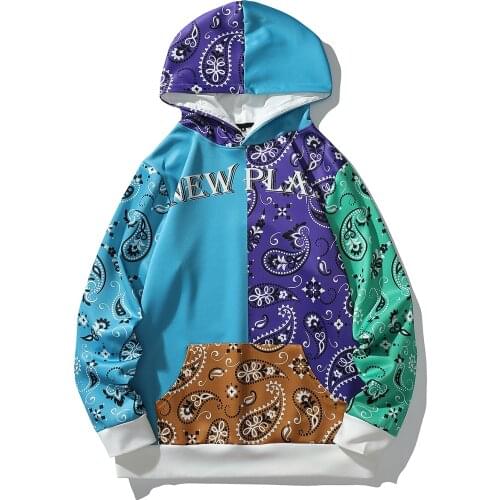 Akatsuki Mens Autumn Winter New Cashew Flower Print Hooded Stitch Sweatshirt Hoodie Men Large Size Hoodies Sudaderas Con Capucha