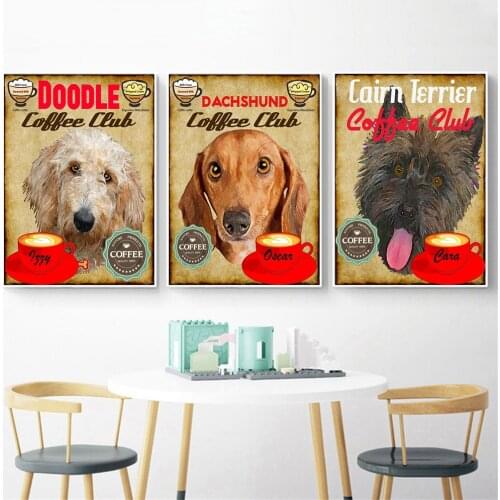 Hanging Wall Art Retro Dog Coffee Doodle Dachshund Wall Pictures Canvas Painting Home Decor Kids Room Decor Cuadros Decoracion