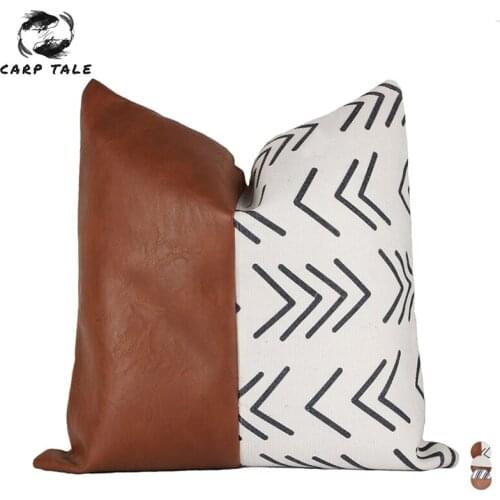 PU Leather Cushion Cover Stitching Pillowcase Cushion Covers 45*45 Decorative Sofa Cushions Luxury Pillow Cover For Living Room