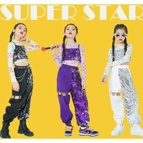 New Kids Hip Hop Street Dance Clothes Girls Jazz Costumes Sequin Dance Wear Suits Modern Stage Performance Rave Outfit DNV14372