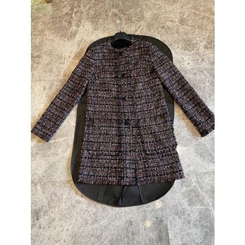 High 2021 new ladies quality fashion long sleeve round neck check coat 1126