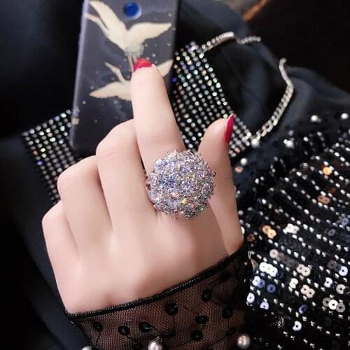 Big Flower 925 Sterling Silver Engagement Wedding Band Round Shiny Ring Rings for Women Temperament Banquet Party Jewelry