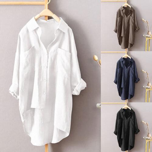 Solid Cotton Linen Blouse Soft Sun protection Shirts Tops V-neck Plus Size Blouse Women Shirts Blouse Long Sleeve 1PC 2020 New