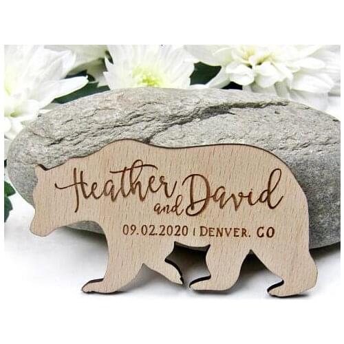Personalized Bear rustic Wedding wooden Save the Date Magnets engagement party favors company gifts invitation inserts