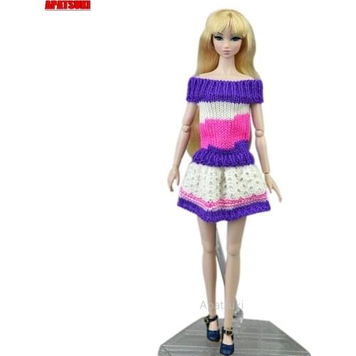 Purple Pure Manual Knitted Handmade Sweater Dress For Barbie Doll Clothes Outfits 1/6 Dolls Accessories Toys For Children