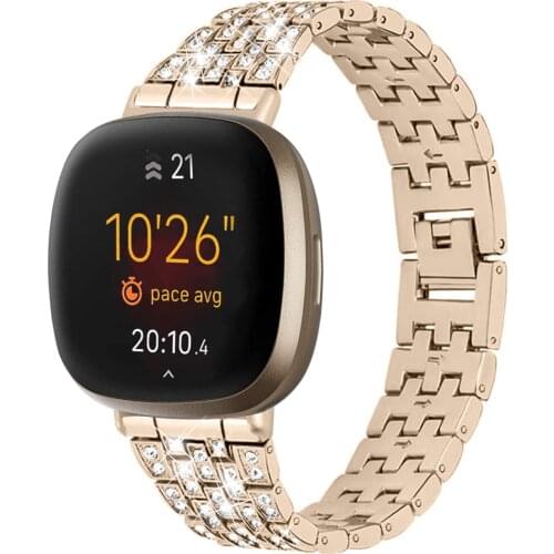 Suitable for Fitbit Versa3 / Sense smart watch strap new five bead five row zinc alloy watch strap