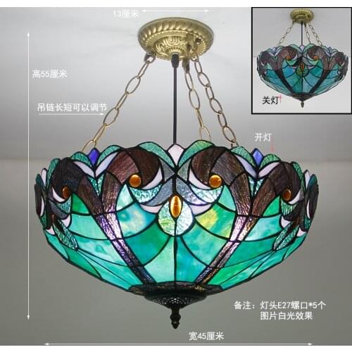 Art Retro Pendant Lamp 30/40/45/48/50cm Stained Glass Lampshade Hanging Light Multicolored Turkish Style Lighting Fixture