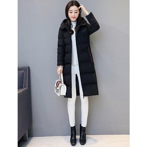 Down Cotton Coats Female Winter Clothing 2018 New Slim Long Section Hooded Over the Knee Thick Cotton Jacket Long Sleeve Womens