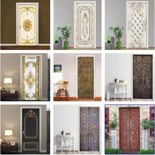 PVC Self Adhesive Door Sticker Golden Pattern Wallpaper Waterproof Vinyl DIY Doors Poster Home Decor Decal 3D Mural Deurstickers