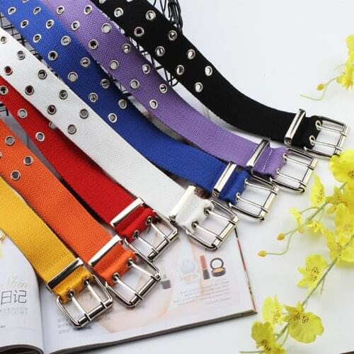 Double Grommet Hole Buckle Belt Wide Canvas Web Belt Female Male Waist Strap Belts for Women Men Jeans