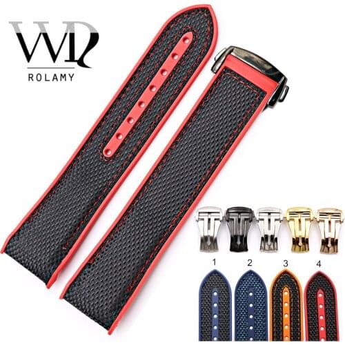 Rolamy 20 22mm Wholesale Rubber Silicone With Nylon Replacement Watch Band Strap For Omega Planet Ocean 45 42mm With Clasp