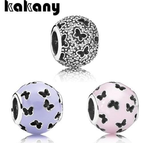 KAKANY S925 Sterling Silver Pink Fluttering Butterflies Beads Suitable for popular Style Charm Bracelets Original DIY jewelry