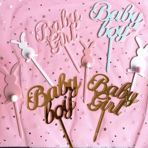 Tronzo Happy Birthday Cake Topper For Kids Pink Blue Gold Baby Girl/Boy Cupcake Toppers Flags Wedding Party Baby Shower Decor