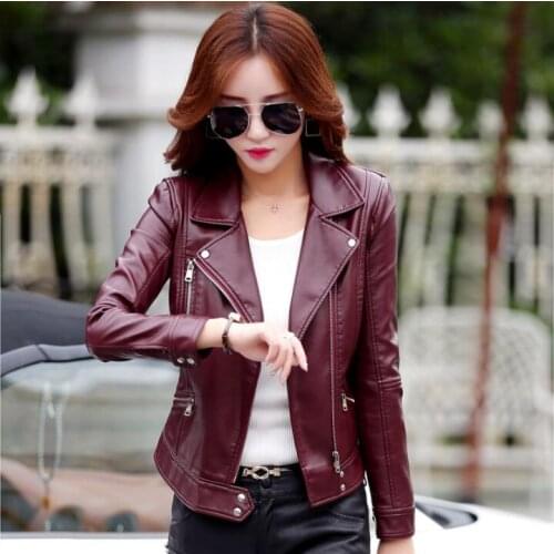 Cheap 2020 spring autumn diagonal zipper leather jacket women short pu coat mujer casacas para chamarras de veste femme jaqueta