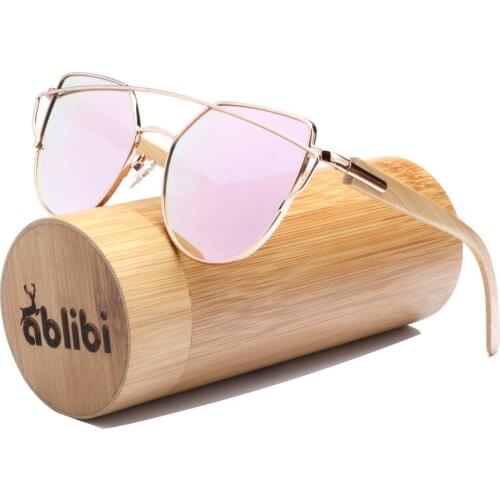 Ablibi Womens Fashion Sunglasses Oversize Metal Frame Thin Bamboo Temple Color Mirror Flat Lens in Bamboo Tube