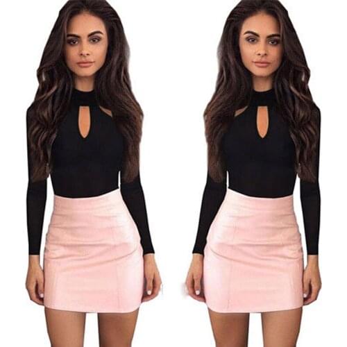 2021 Spring Black Mock Neck Long Sleeve Hollow Out Back Bodysuit Fashion Bodysuit Women Body Suits for Women Sexy Romper