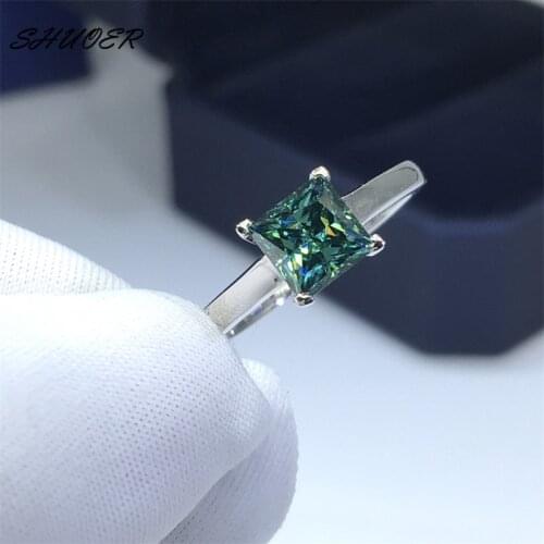 Classic 925 Sterling Silver Brilliant Cut 2 Carat Pass Diamond Tester Square Green Moissanite Ring for Women Vintage Jewelry